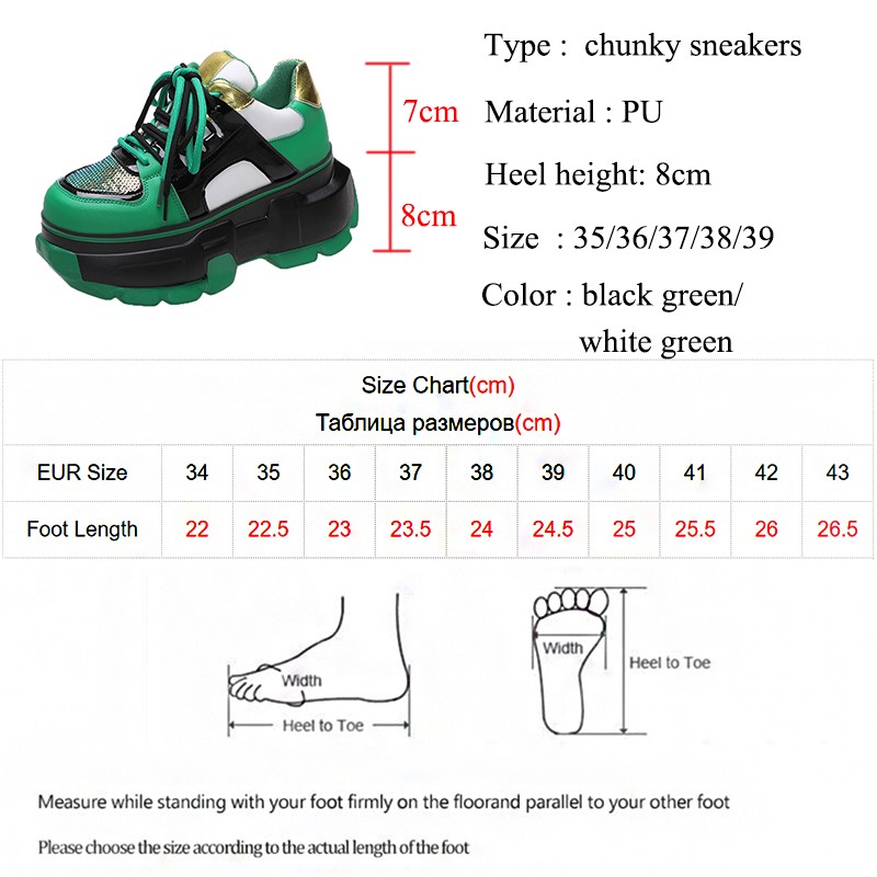 Lucifer Green Sequin Chunky Sneakers Shoes Woman 2022 Spring Mixed Color Platform Shoes For Women Lace Up Thick Sole Sneakers