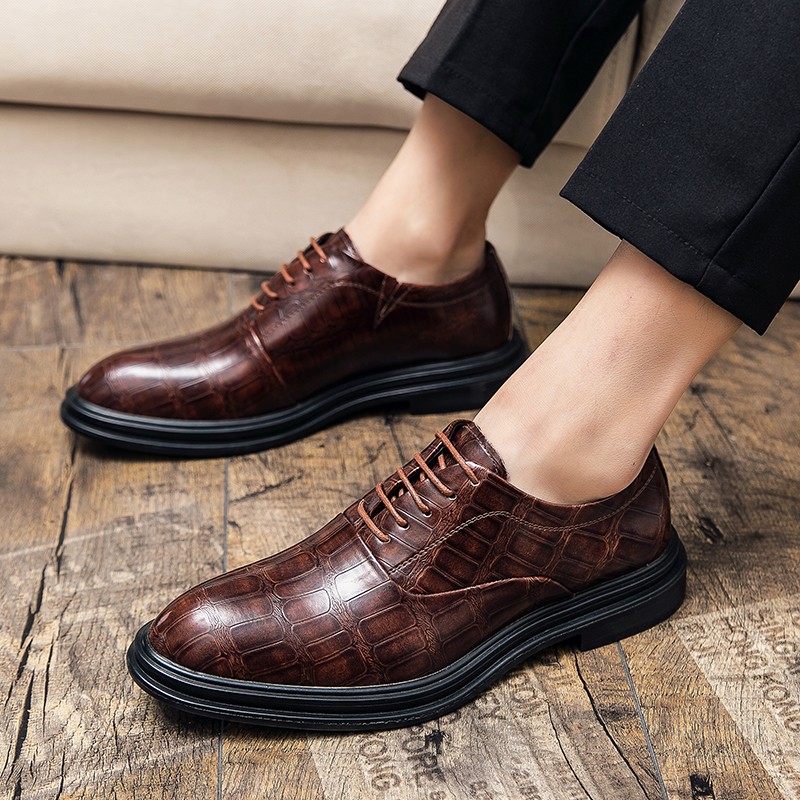 Men's Pu Leather Shoes Casual Shoes Dress Shoes Spring Fashion Casual Shoes Crocodile Pattern Leather Shoes Big Size Lace Shoes