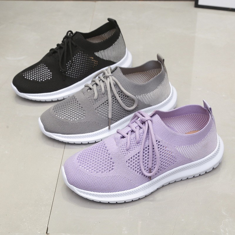 2022 Women Mesh Lace-up Sneakers Female Summer Vulcanized Mesh Breathable Sneakers Ladies New Flats Shoes Plus Size 43