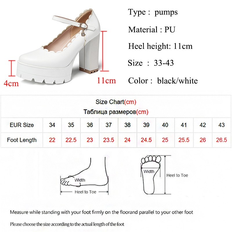 Lucifer 2021 Autumn Women Ankle Strap Thicken High Heels Shoes Woman Black White Wedge Mary Jane Shoes Women 43