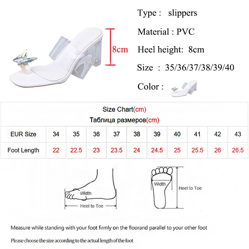 Lucifer Rhinestone Butterfly High Heel Slippers Women PVC Transparent Clip Toe Sandals Woman Clear Heel Party Shoes Ladies