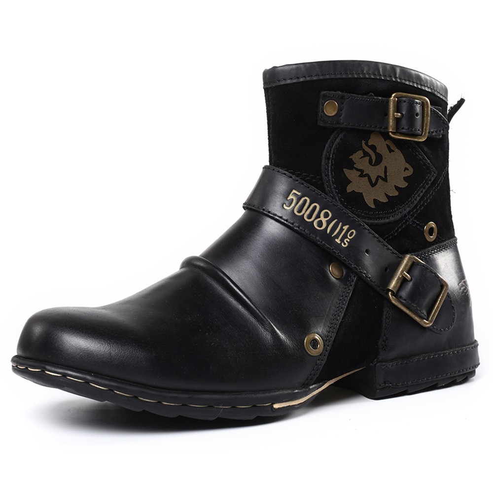 2022 new round head retro metal buckle side zipper men boots martin boots men large size 48