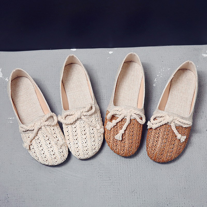 Spring Women Flats Hemp Slip On Flat Shoes Woman Canvas Loafers Bowtie Casual Shoes Comfortable Ladies Shoes zapatos mujer