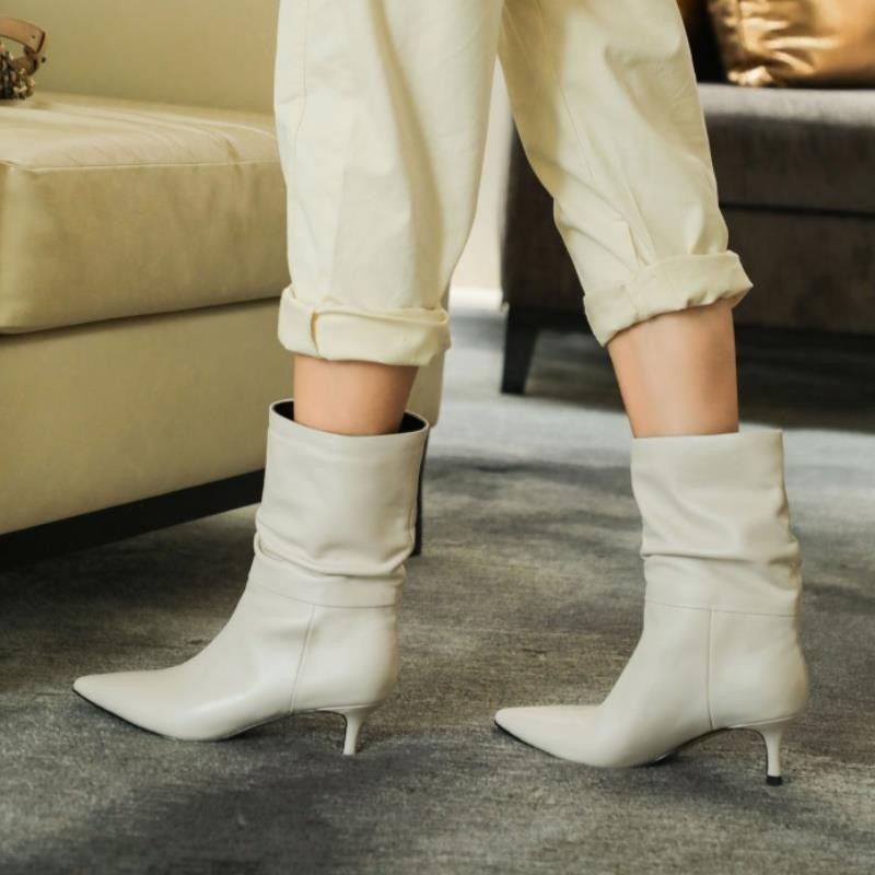 Cool Sept Genuine Leather Women Boots Spring High Heels Western Shoes Woman Party Shoes Size 34-39