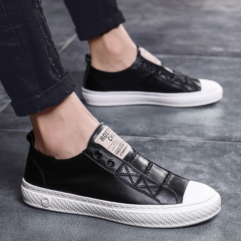 Men's Genuine Leather Casual White Shoes Mens Slip On Lazy White Shoes 2020 Fashion Breathable Comfortable Cowhide Flats Loafers