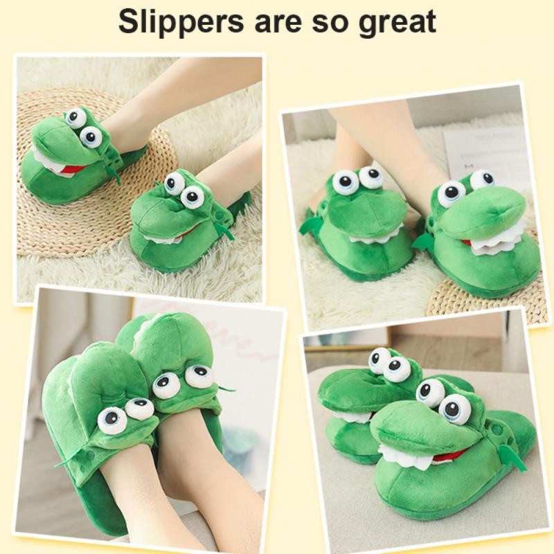 Cotton slippers female autumn and winter cartoon Kawaii cute frog plush warm shoes non-slip indoor confinement home shoes