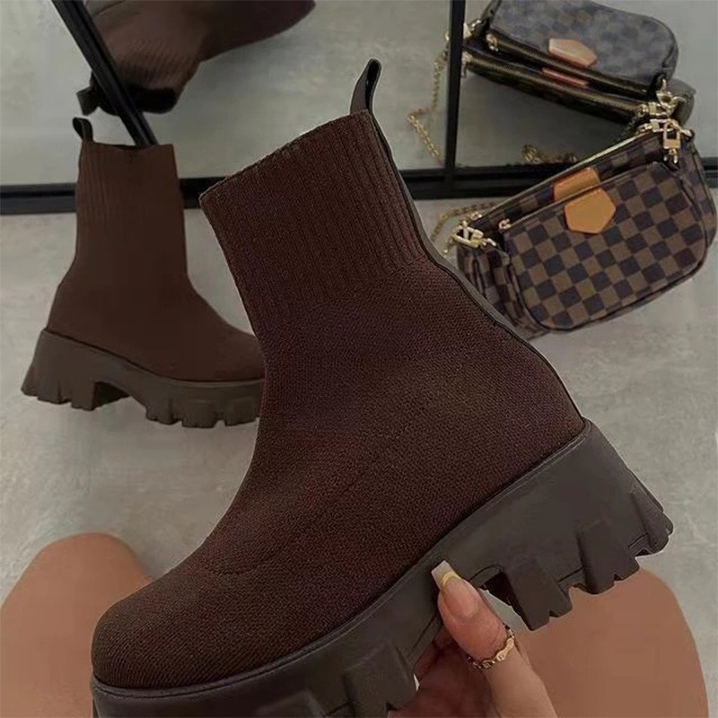 Fashion Ankle Boots Platform Women Boot Knitted Stretch Sock Boot Woman Boots Elastic Fabric Autumn Winter Boots Female Boots