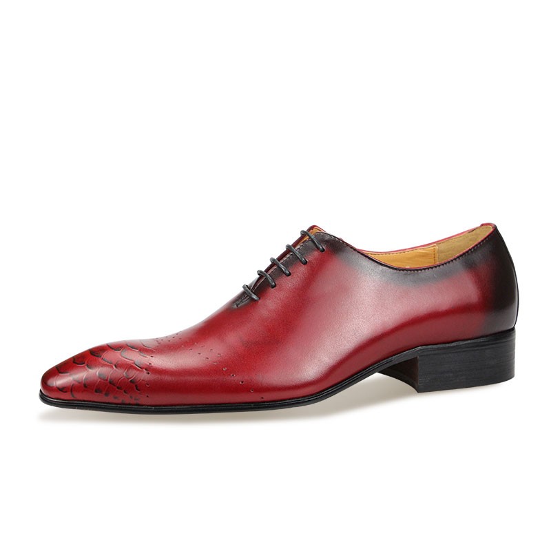 Oxford Luxury Vintage Formal Cow Leather Dress Shoes Fashion Men Lace Up Elegant Business Wedding Office Red Black Pointed Toe