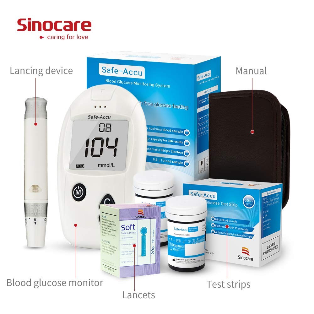 Sannuo Sinocare Blood Glucose Meter Safe-Accu Glucometer Medical Devices Diabetes Tester Blood Sugar Test Strips