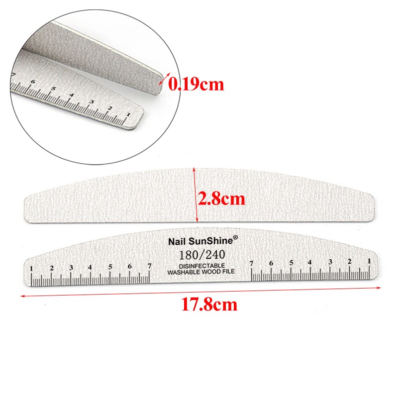 50pcs Thick Half Moon Professional Wood Nail File With Ruler Gray Emery 80 100 150 180 240 Grit Wood Files Tips For Nails