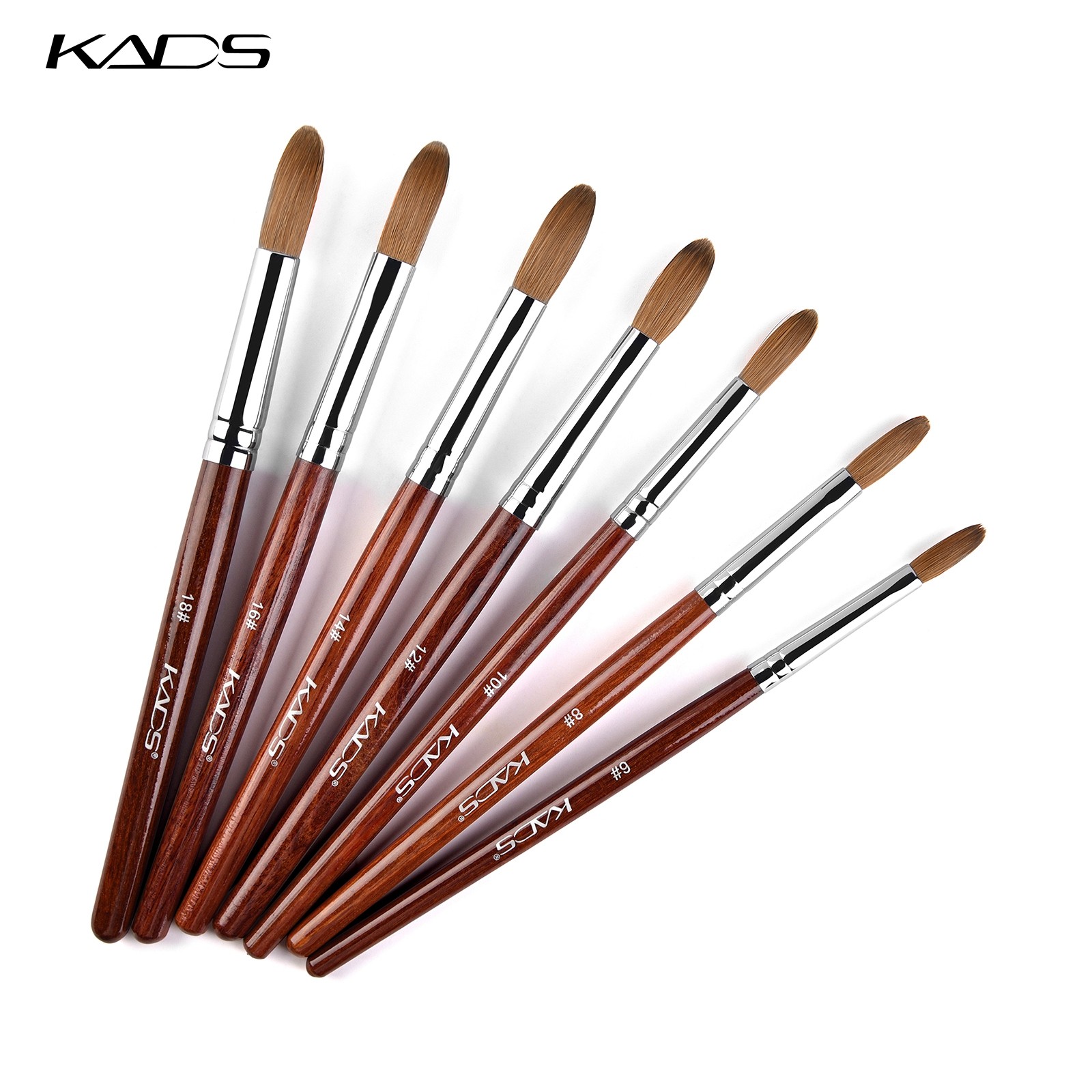 KADS Acrylic Nail Brush Curly Kolinsky Sable UV Nail Art Gel Extension Brush Manicure Flat Round Brush Red Wood Nail Brush