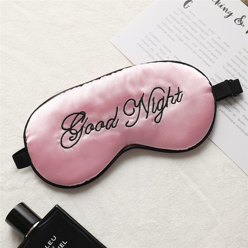 Embroidered Silk Sleep Mask Adjust Button Travel Ventilation Sleep Mask Good Night Pattern Eye Patches For Sleeping Aid