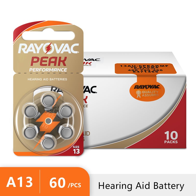 Hearing Aid Batteries 60pcs/10cards RAYOVAC Peak 1.45V 13A A13 13 P13 PR48 Zinc Air Battery for BTE CIC Rick OE Hearing Aids