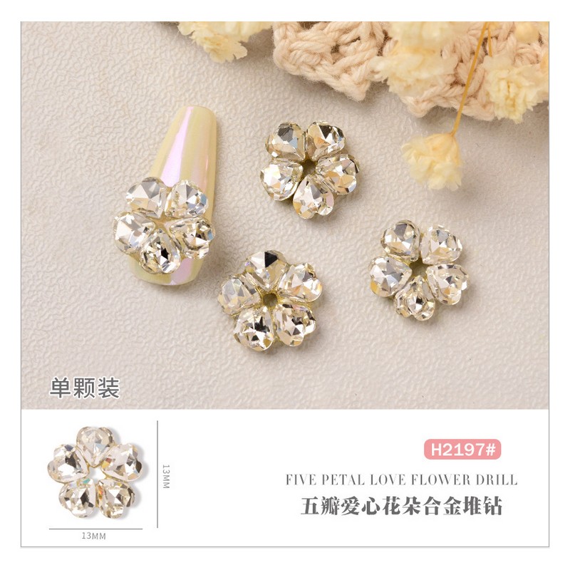 10pcs/lot 3D Nail Art Love Hearts Flowers Shapes AB Side Rhinestones Nail Tips Decorations