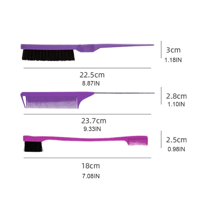 3pcs hair brush set, hairdressing comb including double-sided edge brush and rat tail comb and teasing comb for women barber