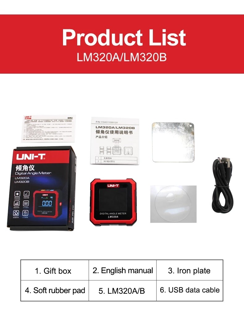 UNI-T LM320A LM320B الإلكترونية زاوية متر الرقمية المنقلة المغناطيسي الميل زاوية اختبار شطبة صندوق أدوات قياس