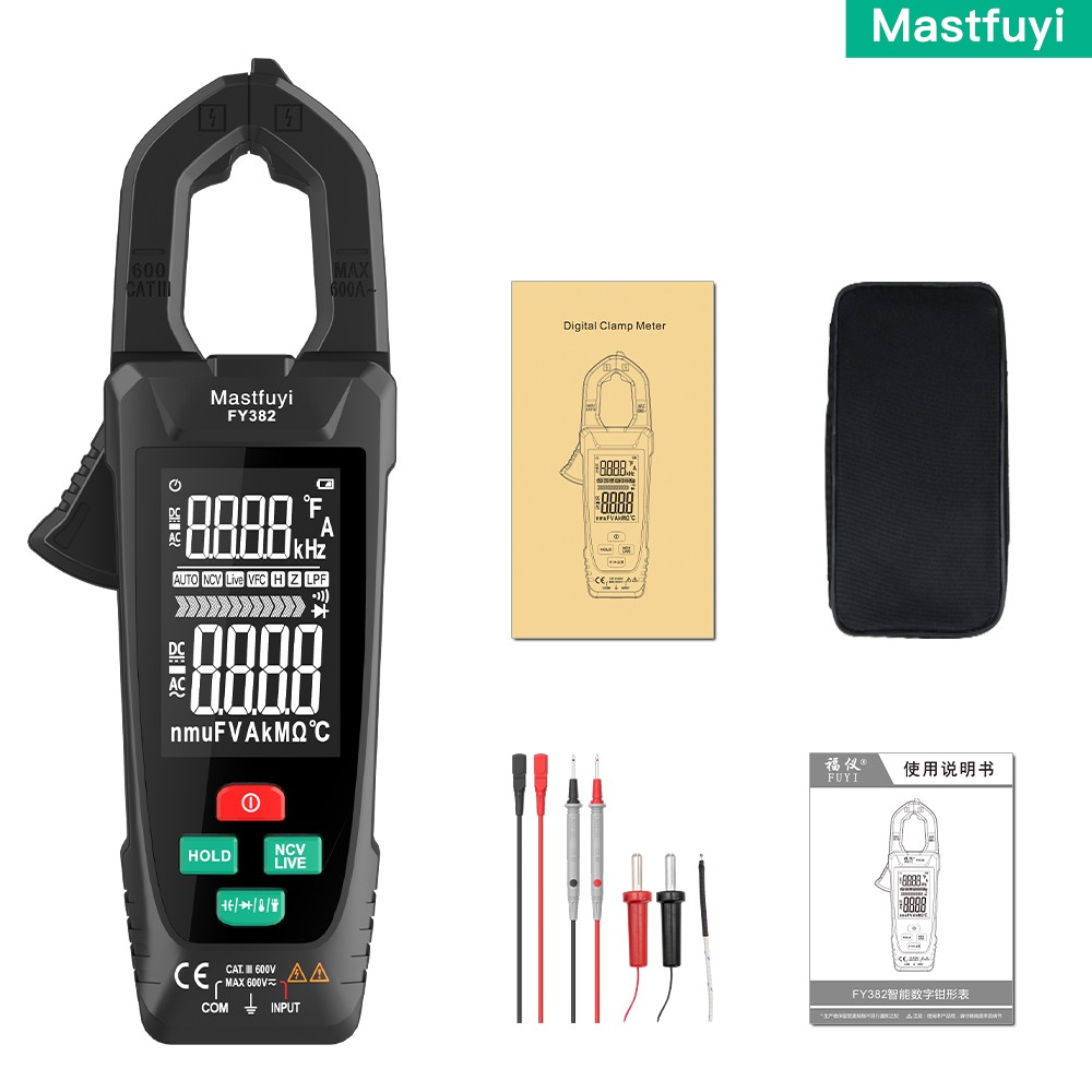 Mastfuyi Digital Clamp Meter Large Screen Multimeter 9999 Counts AC Voltage Current Capacitance Auto Error Correction Gear