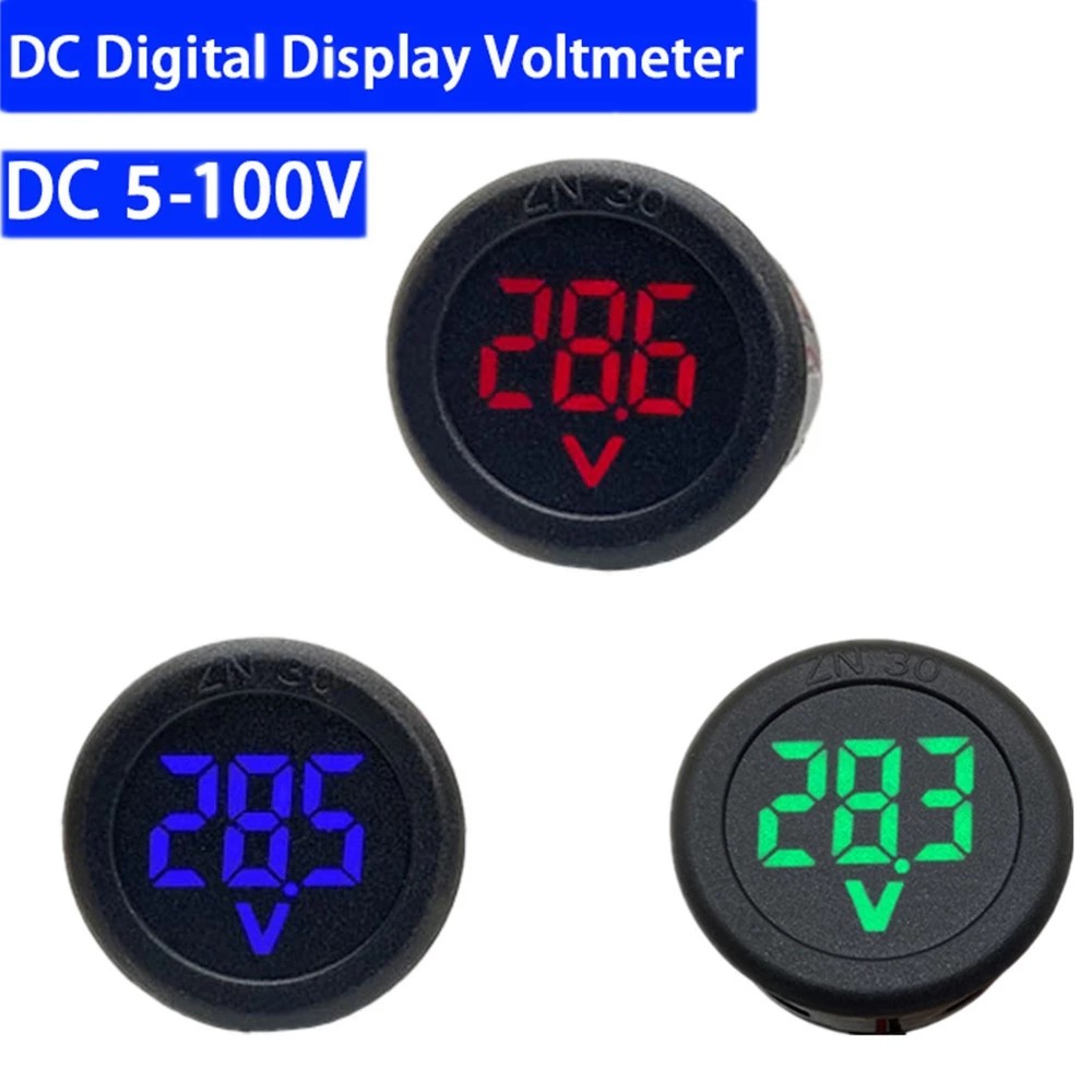 DC 5-100V LED Round Digital Display Two Wire Voltmeter DC Digital Car Voltage Current Meter Volt Detector Test Monitor Part