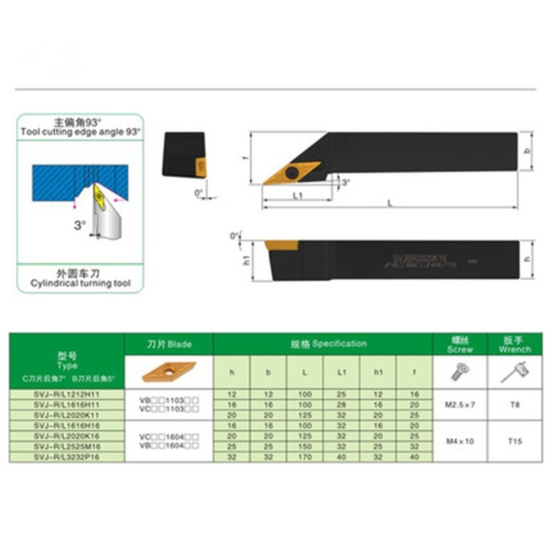 SVJBR 1010 SVJBR1212H11 SVJBR1616H11 Lathe Turning Tools Holder External Tools Carbide Insert VBMT SVJBR2020K11 SVJBR2525