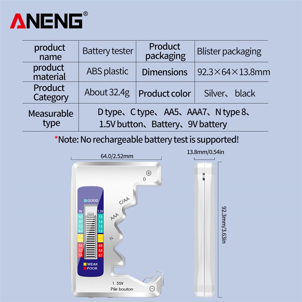 LCD Display Card Type Digital Battery Capacity Tester Universal AAA/AA/Button Cell/9V Batteries Voltage Test Energy Meter