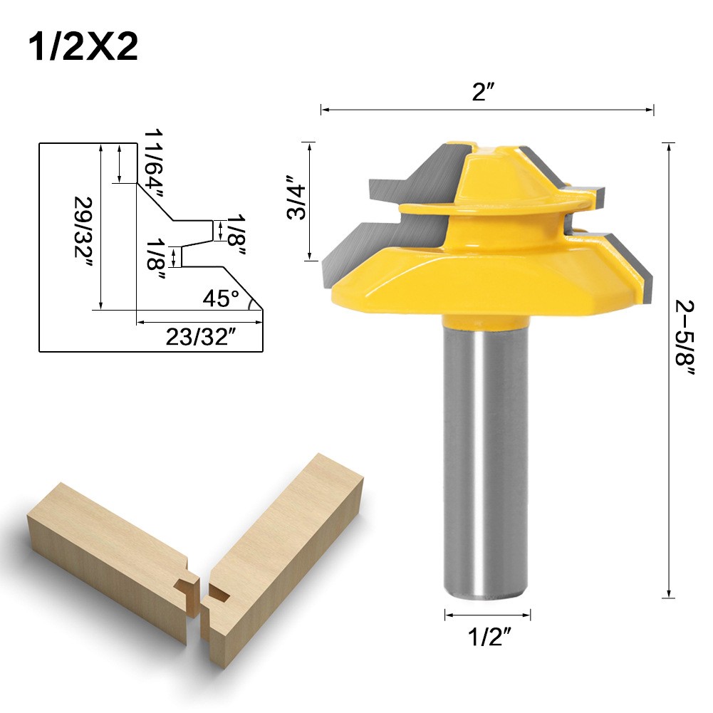 1pc Tungsten Carbide 45 Degree Lock Miter Router Bit 12mm Woodworking Tenon Milling Cutter Drill Tool Set Milling for Wood