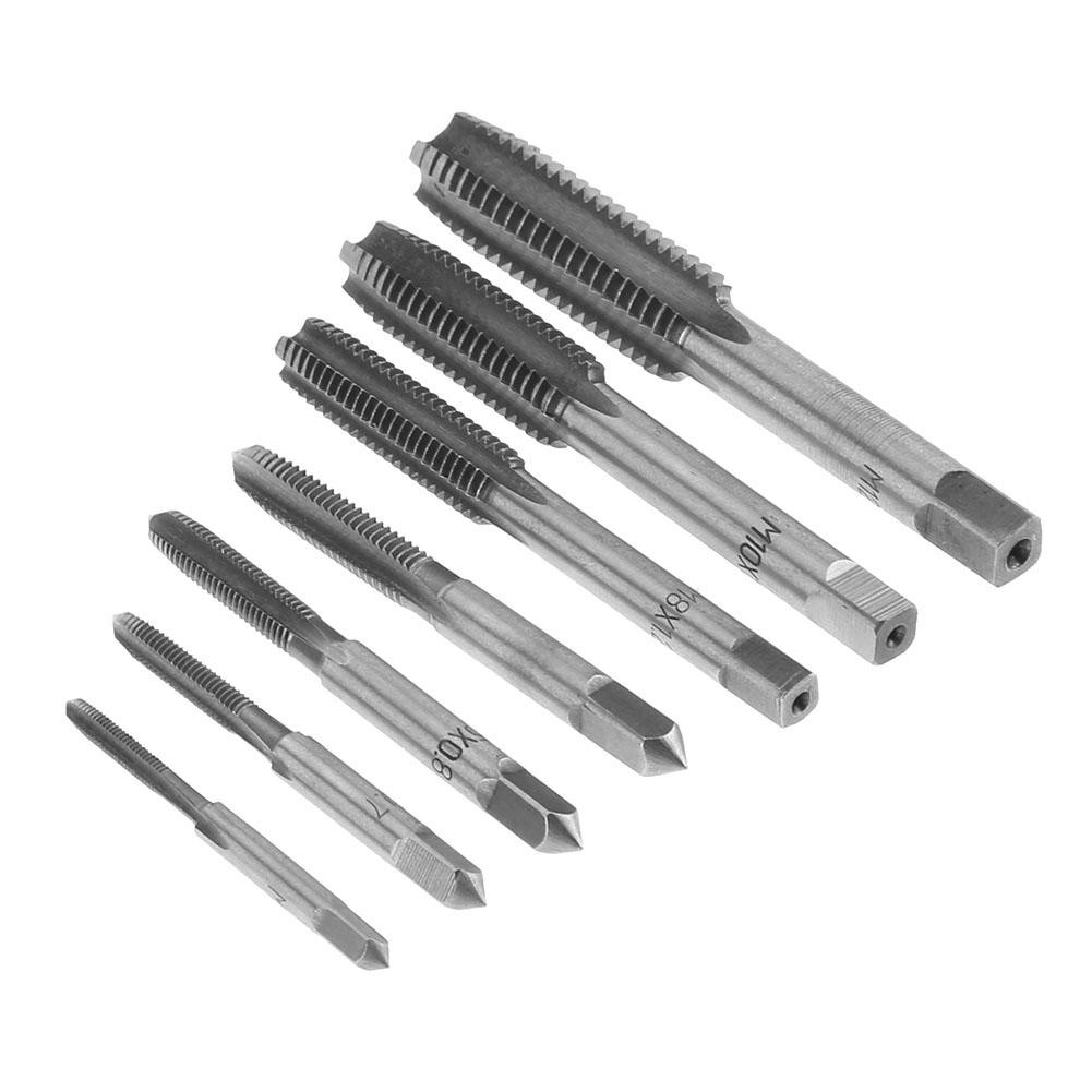 7pcs M3 M4 M5 M6 M8 M10 M12 HSS Machine Thread Metric Plug Tap Drill Bits Tapping Tools Hand Screw Thread Plug Tap Drill