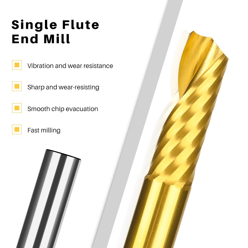 XCAN Single Flute Milling Section End 4/6mm Shank Carbide CNC Router Engraving Bits Tin Coated Straight Milling Cutter Spiral End Mills