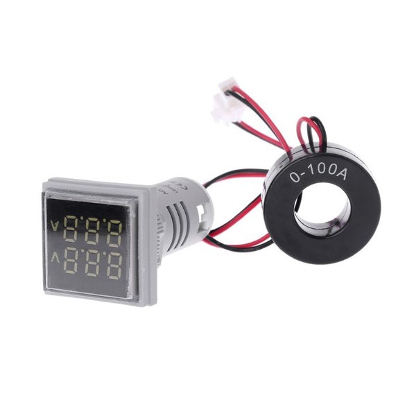 Square LED Digital Dual Display Voltmeter & Ammeter Voltage Gauge Current Meter AC 60-500V 0-100A D18