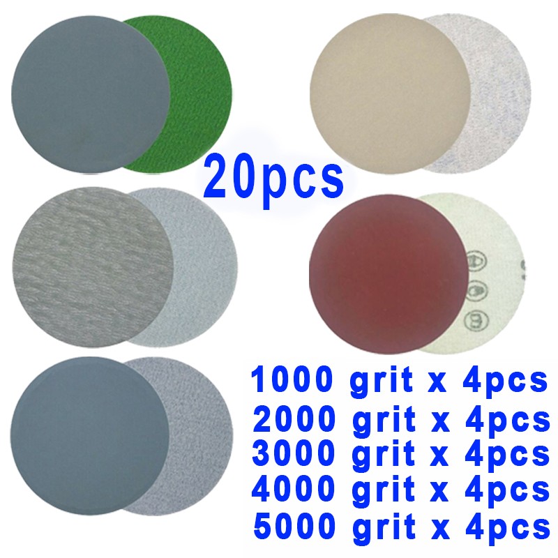 20pcs 3 inch sanding discs hook loop sanding discs grit 3000 /5000 /7000/ 10000 emery round disc sand paper and paper