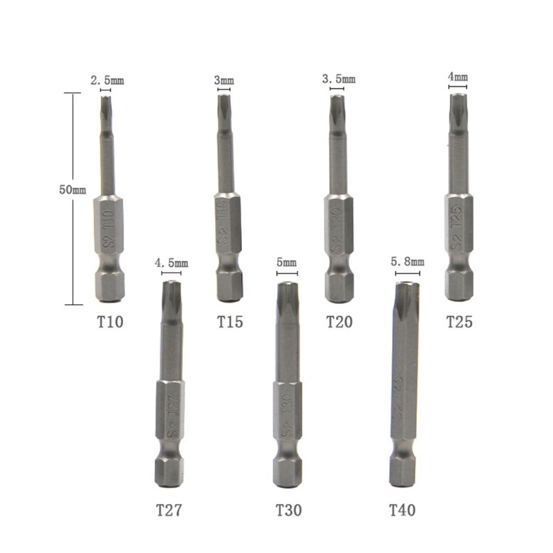 7 Pack Torx Head Screwdriver Bit Set 1/4 Inch Shank T10-T40 S2 Steel Security Tamper Proof Star 5 Point Screwdriver G8TB