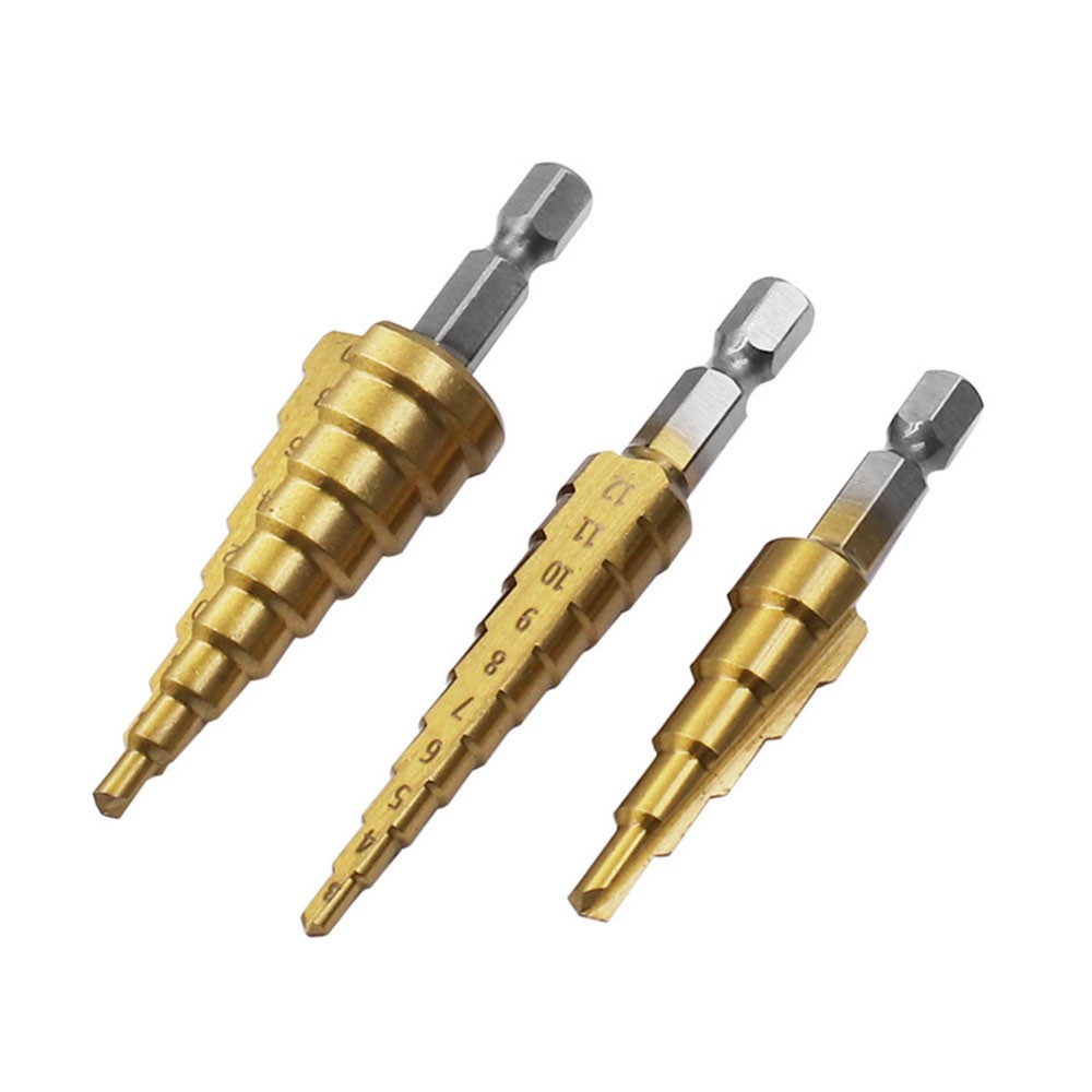 Binoax Titanium Nitride Step Drill Bit Set 3 Pieces High Speed ​​Steel Total 24 Sizes With Bag