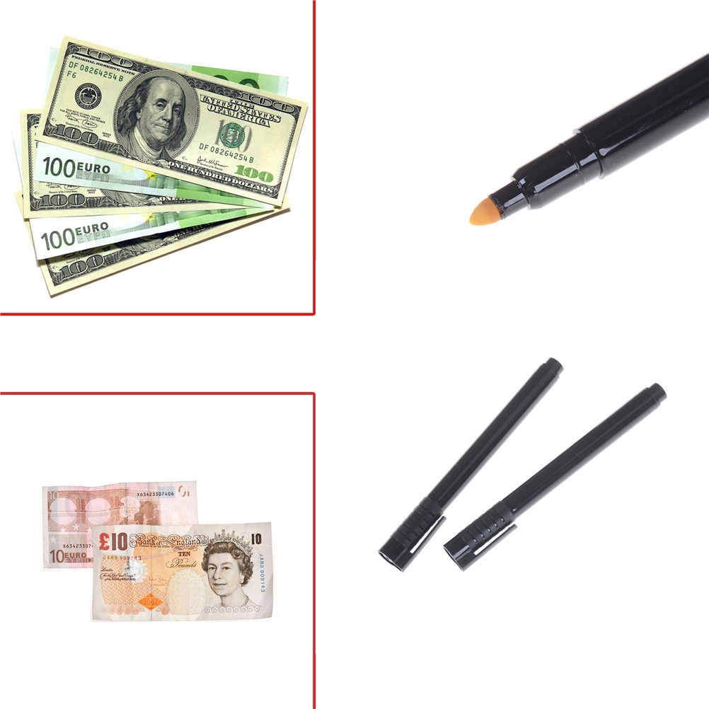 2pcs Money Checker Tester Pen Unique Ink Counterfeit Currency Detector Marker Fake Banknote Inspection Tools Money Detector