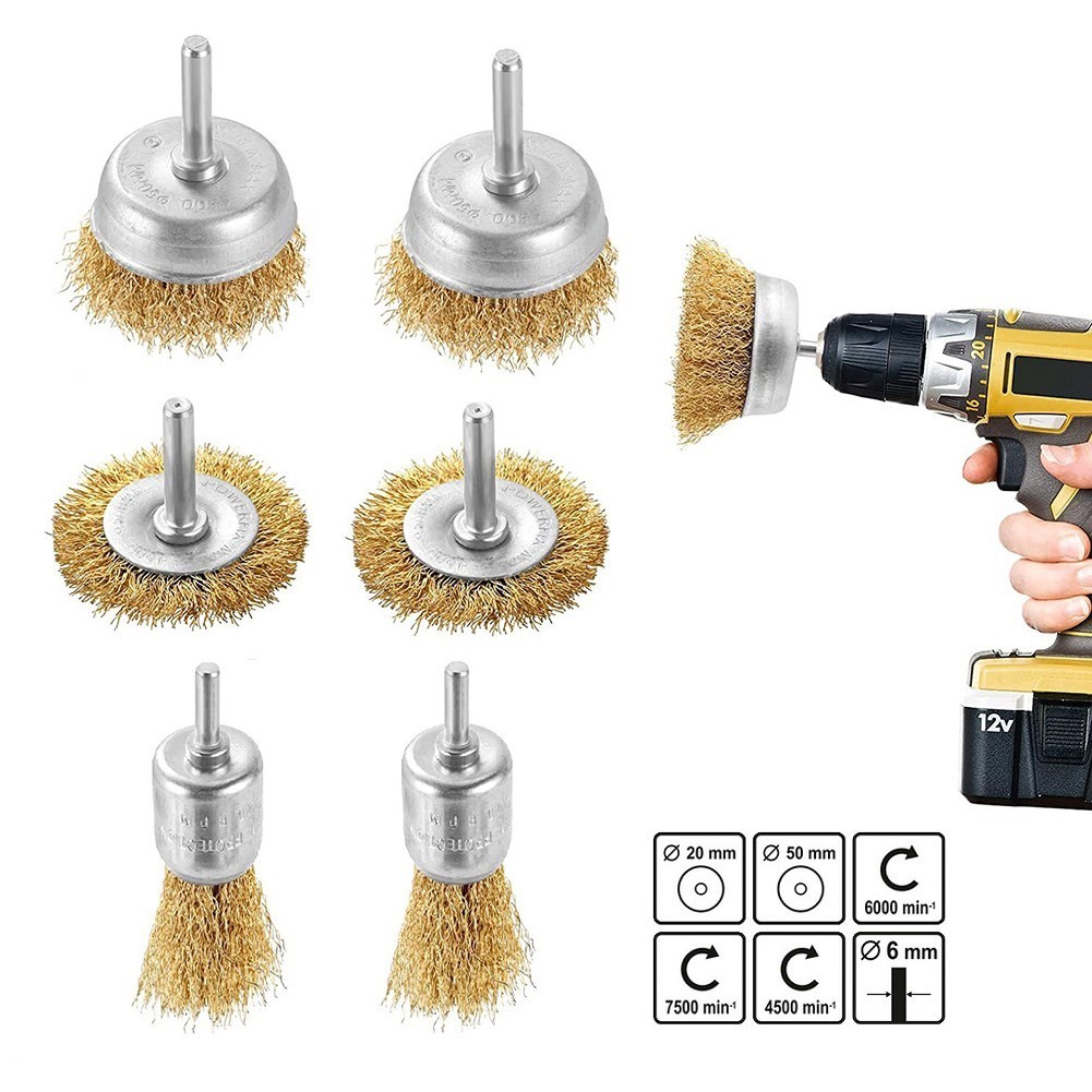 6pcs braided wire wheel cup brush set universal tool kit for electric drill rust removal stripping and abrasive