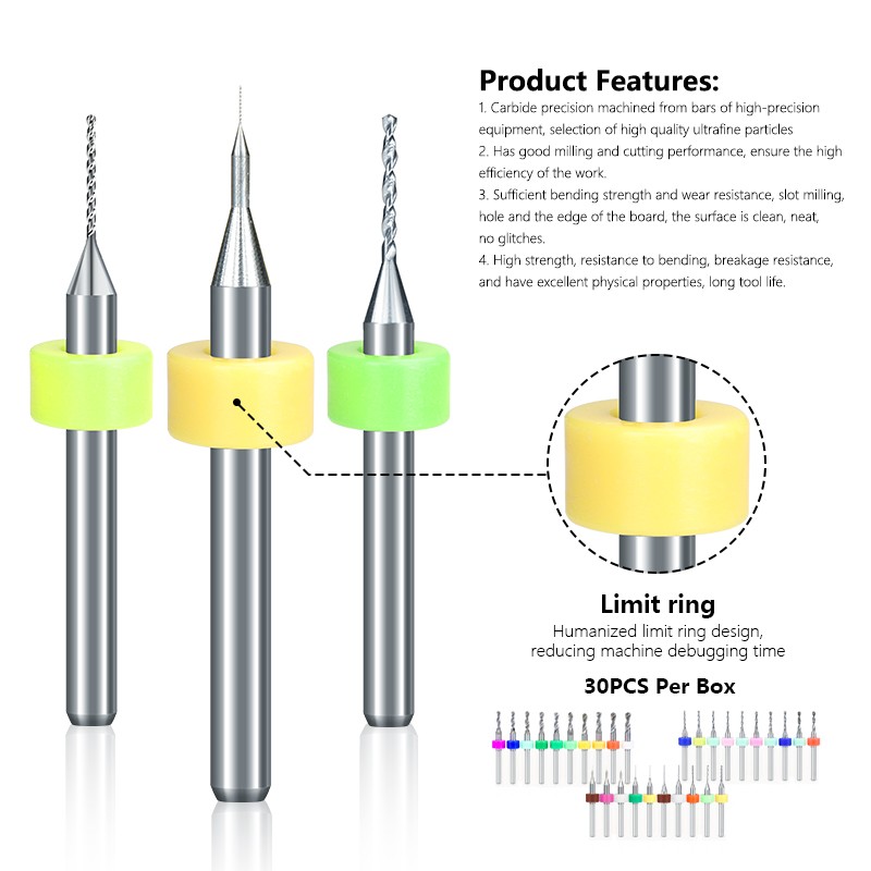 PCB Drill Bit 30pcs 0.1-1.0 1.1-2.0 2.1-3.0mm Set Micro Drill Gun for Drill PCB Circuit Board Carbide Drill Bit