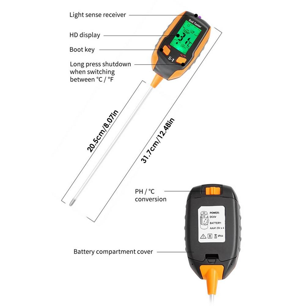 Soil Tester PHP 4 in 1 pH Light Moisture Acidity Tester Soil Tester Moisture Meter Soil Test Kit Plant for Flowers