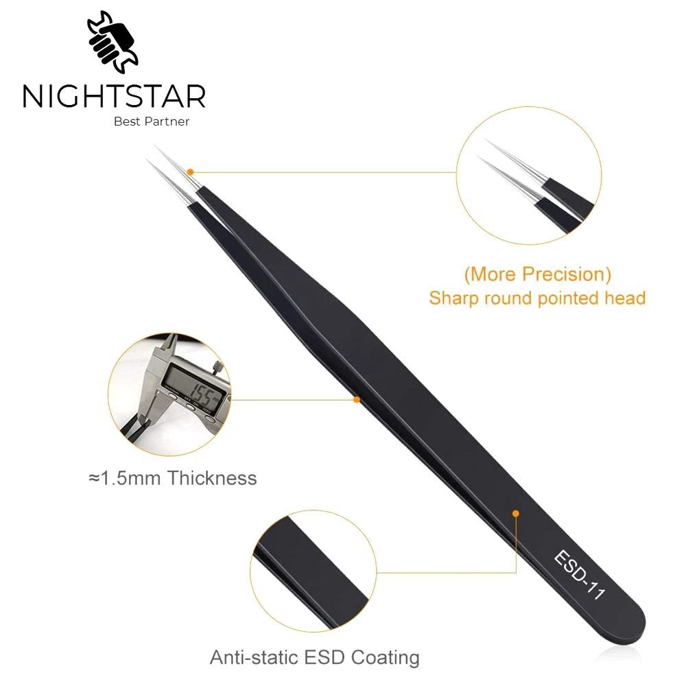 Anti-static Precision Tweezers Set Stainless Steel ESD Electronic Tweezers Repair Soldering Iron Tool for Eyelashes Beauty