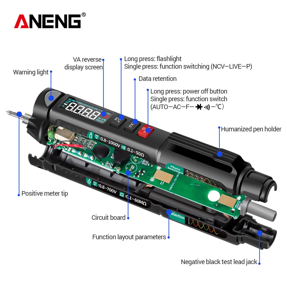 ANENG A3008 Digital Multimeter Automatic Intelligent Measurement Pen Meter 6000K Non-contact Potentiometer Multimeter