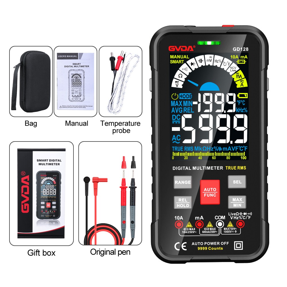 New 9999 Digital Multimeter Intelligent Auto Range Meter 1000V 10A Capacitance Ohm Hz Meter RMS AC DC DMM Multi Tester