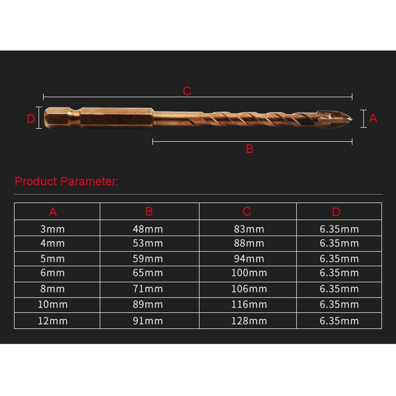 Justing Lau New Process Cross Hex Tile Bits Cup Ceramic Concrete Hole Opener Alloy Triangle Drill Size 3/4/5/6/8/10/12mm