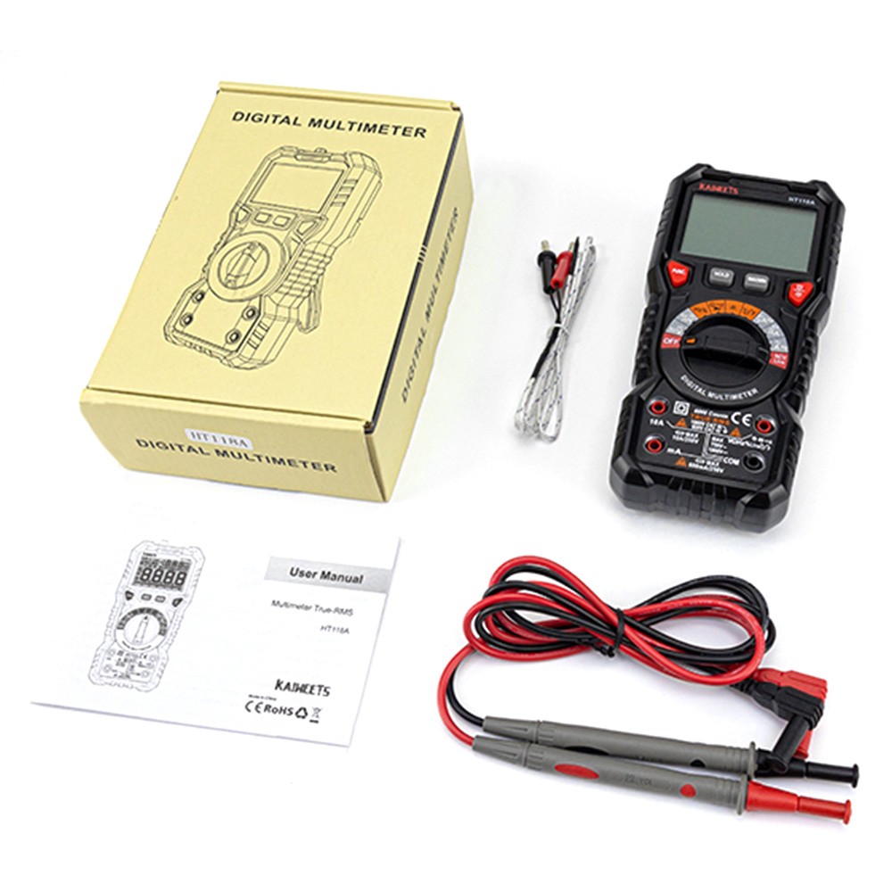 KAIWEETS HT118A New Digital Multimeter Ture RMS Auto Range Multimeter 1000V 10A AC DC Ohm Hz NCV Live Voltage Thermometer