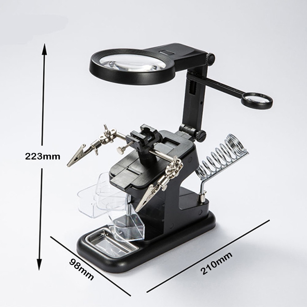 متعددة الوظائف لحام عدسة مكبرة بإضاءة ليد 3X 4.5X 25Xmagnifying الزجاج التمساح حامل قصاصة المشبك مساعدة اليد أداة إصلاح للحام