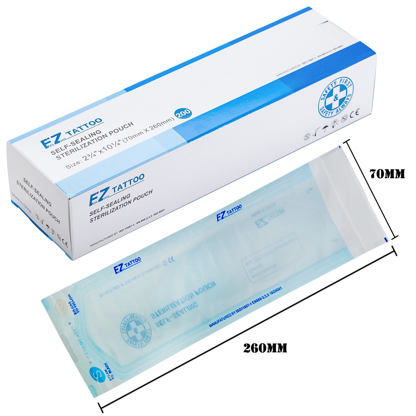 EZ Self-Sealing Pouches Sterilization Bags 5 Sizes Medical Grade Bag Disposable 200pcs/Box Tattoo Accessories Supplies