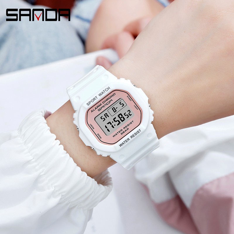 SANDA Fashion Simple Sports Watch Women Casual Military Watches Alarm Clock Shock Resistant Waterproof Digital Watches Female 293