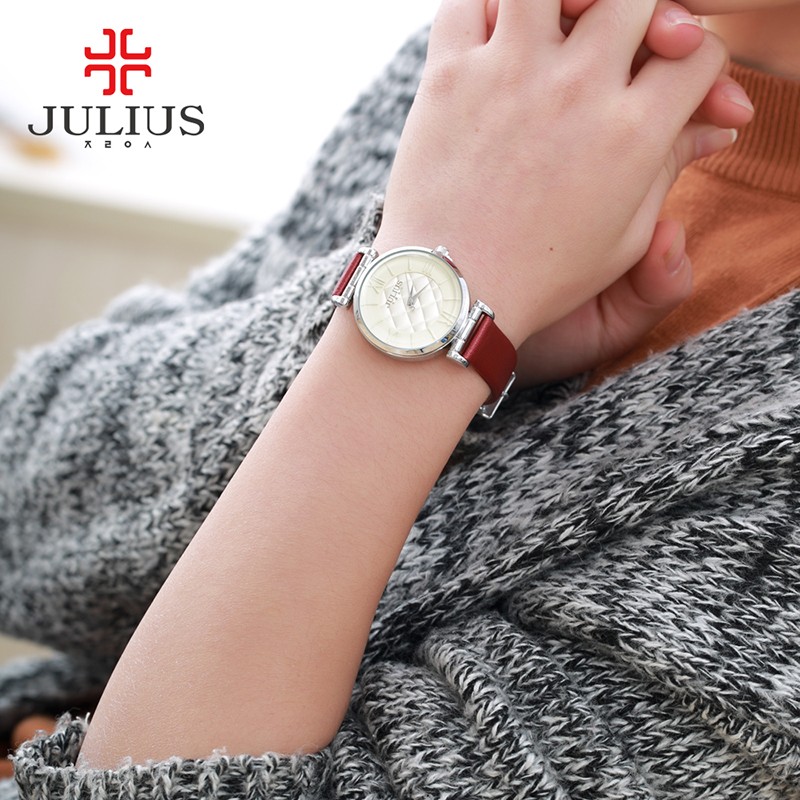 Julius Fashion Women's Japanese Quartz Watch With Check Board Leather Band Girls Birthday Gift Without Box