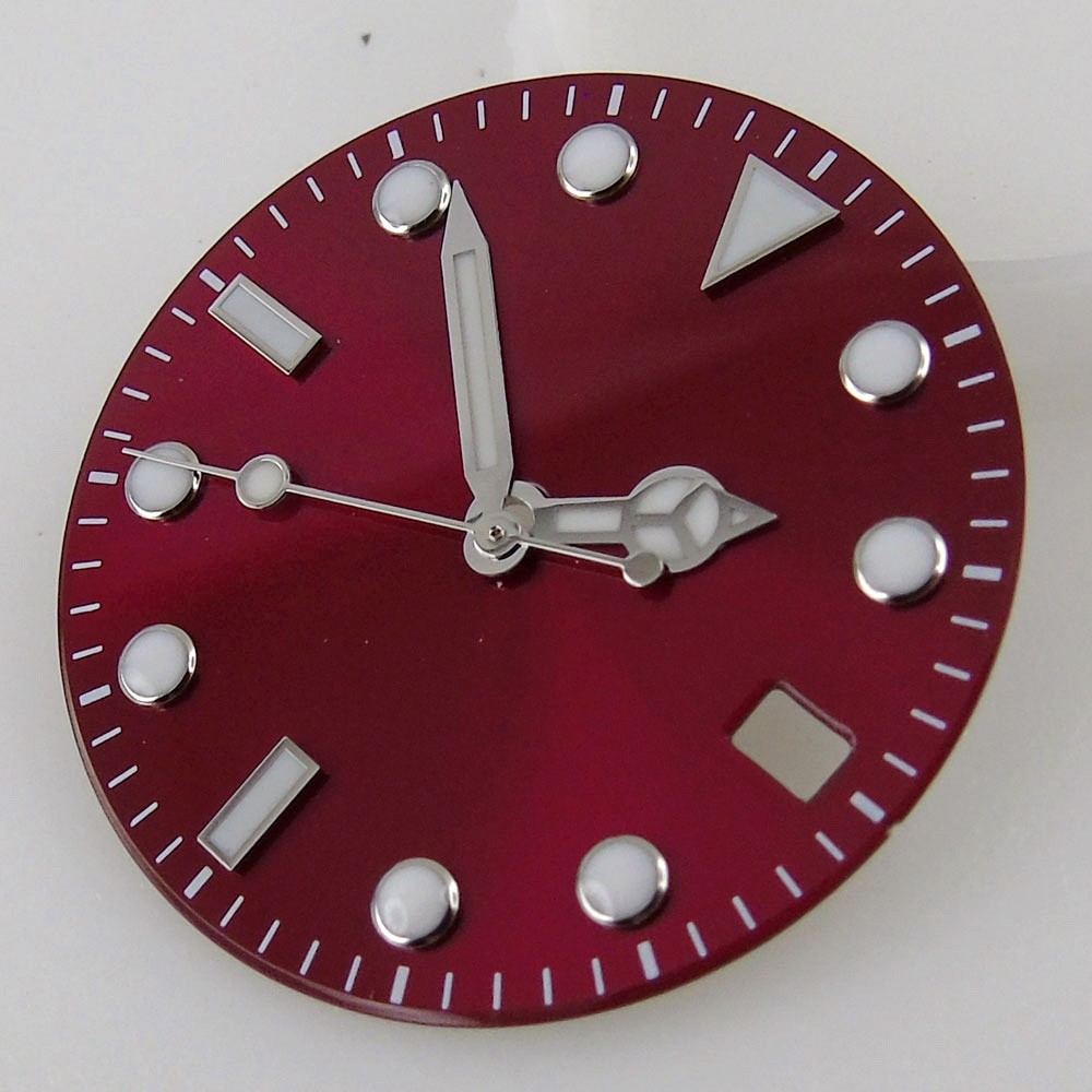 28.5mm watch dial orange red sterile watch dial fit for NH35A movement automatic watch dial luminous hands