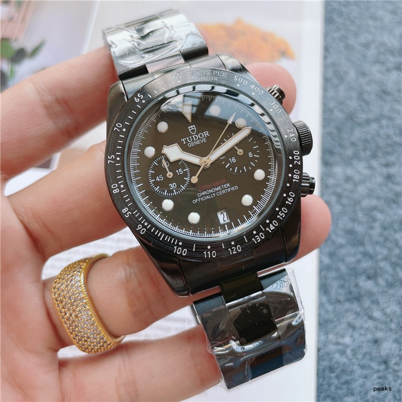 New Tudor Men's Watch Luxury Business Quartz Watch Men's Fashion Casual Solid Steel Band Multifunctional Calendar Chronograph