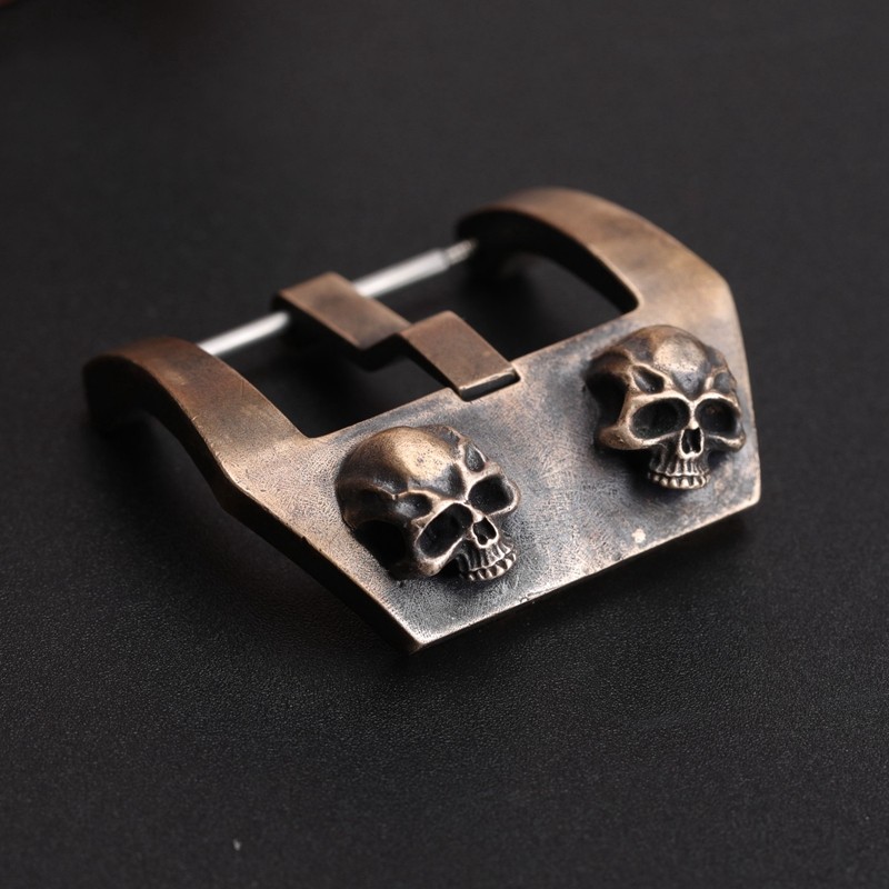 Double skull buckle, 24mm 26mm bronze buckle Cusn8 casting buckle Suitable for bronze watch buckle leather strap buckle