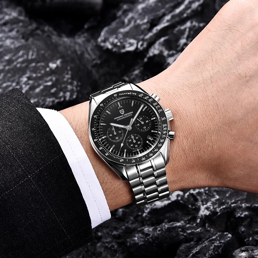 PAGANI تصميم Speedmaster Seiko VK63 الرجال كوارتز ساعة اليد الفاخرة 100 متر مقاوم للماء ساعات الفولاذ الياقوت كرونوغراف