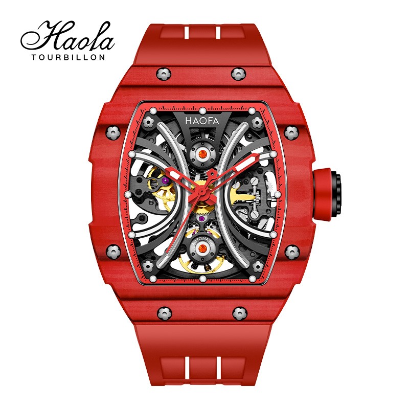 Haofa Men Automatic Mechanical Skeleton Luminous Sapphire Carbon Fiber Wrist Watches Luxury Mannen Horloge 1909 Men's Wristwatch