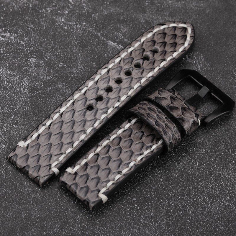 Handmade Gray Python Leather Bracelet, 20 22 24 26mm, Compatible with PAM111 441, Leather Strap, Men's Bracelet